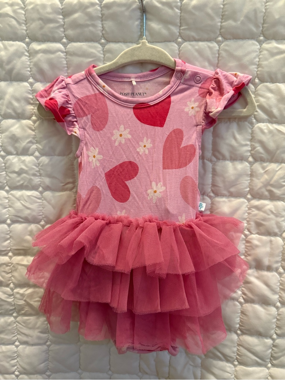 Posh Peanut Pink Heart & Daisy Tulle Dress Onesie